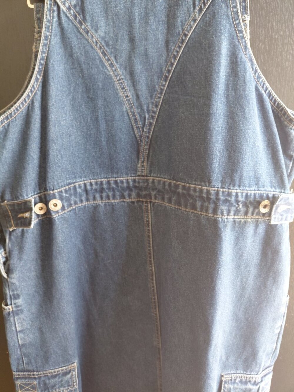 Vintage 90s Denim Overall Dress Utility Pockets Pinafore Large - Picture 11 of 11